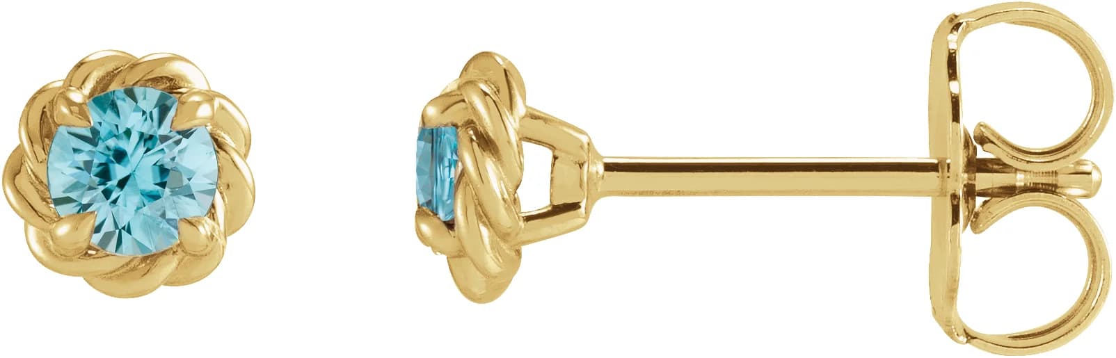 14K Yellow 3 mm Natural Blue Zircon Claw-Prong Rope Earrings