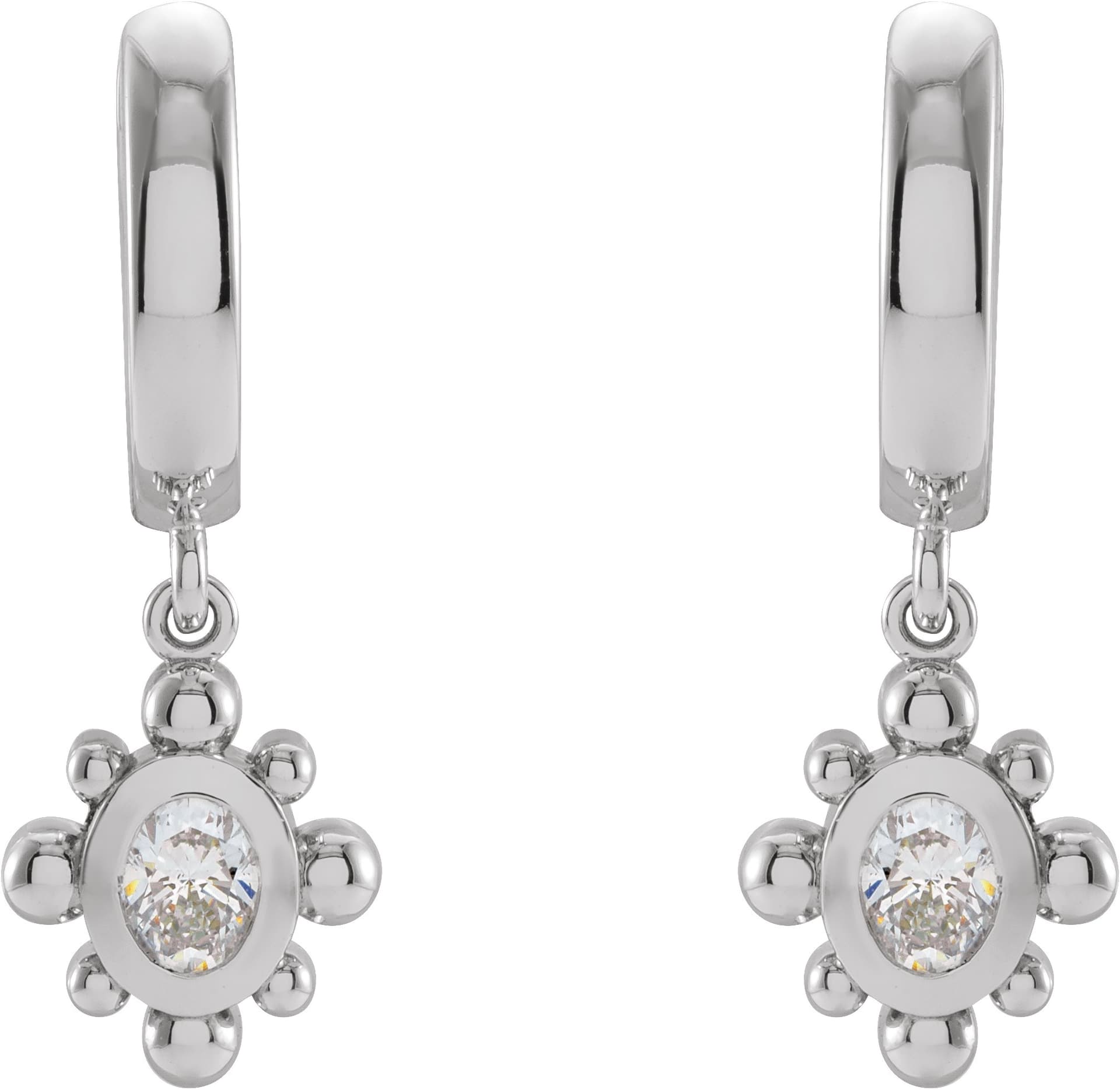 Beaded Bezel-Set Hinged Hoop Earrings view 2