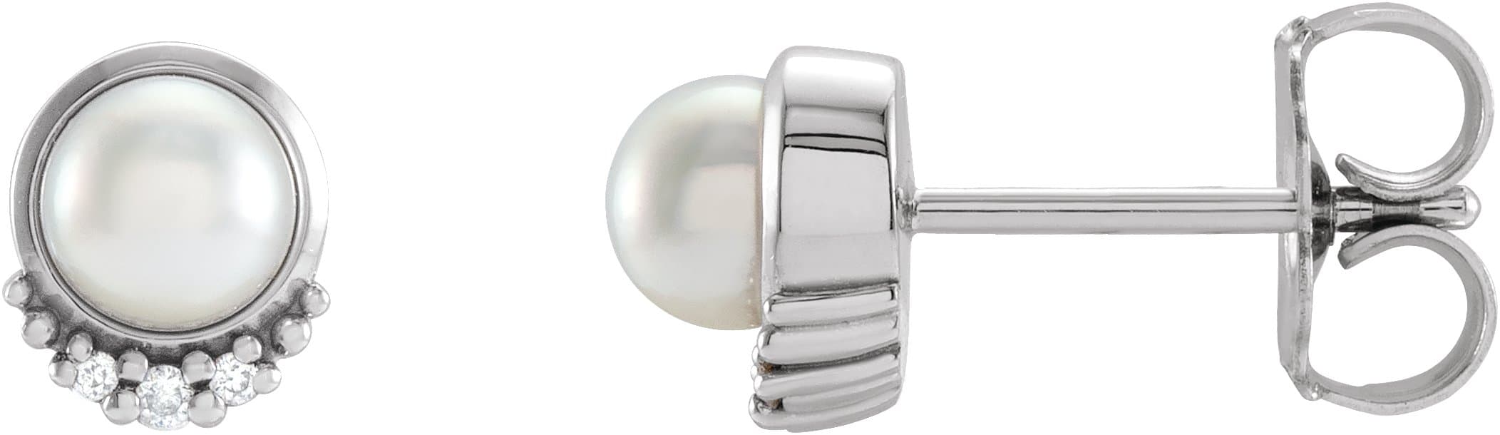 14K Rose .02 CTW Natural Diamond Semi-Set Earrings for 4 mm Pearl