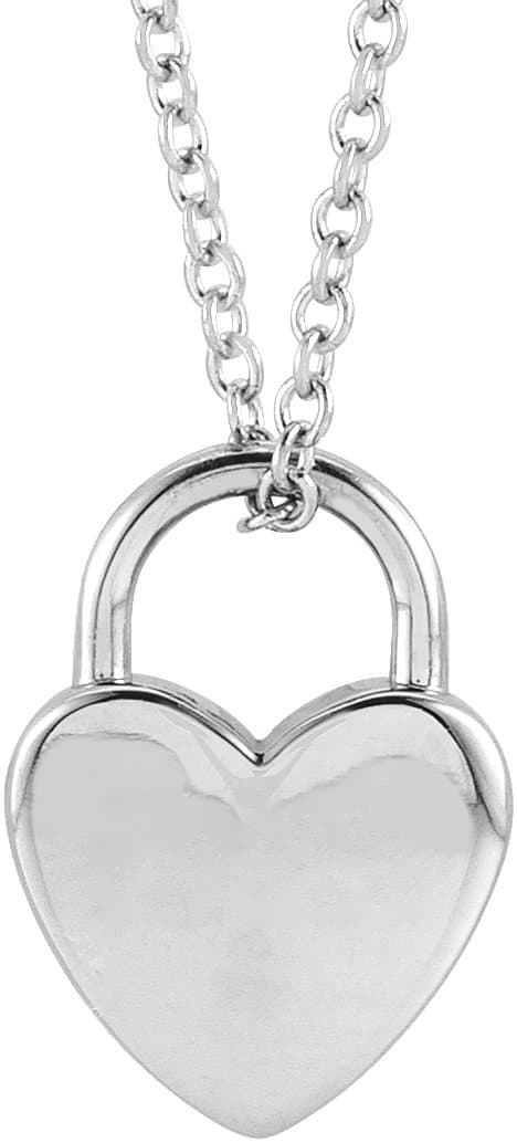 14K Rose Engravable Heart Lock 16-18 Necklace