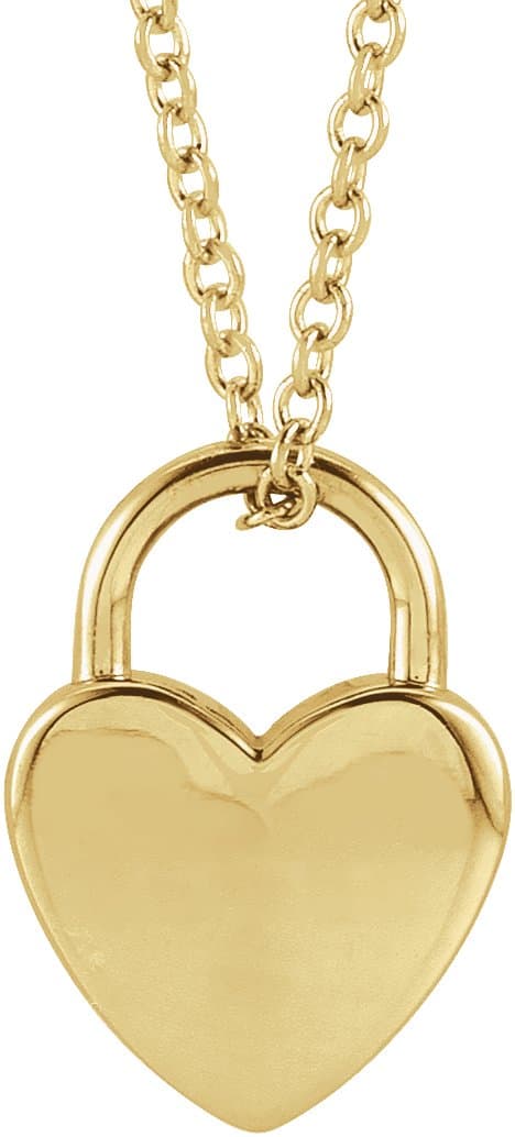 14K Rose Engravable Heart Lock 16-18 Necklace
