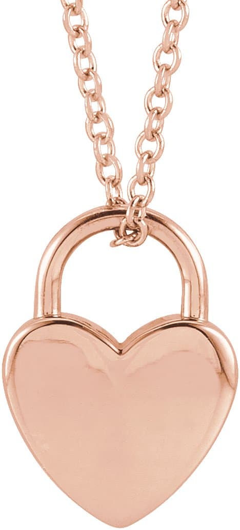 14K Rose Engravable Heart Lock 16-18 Necklace