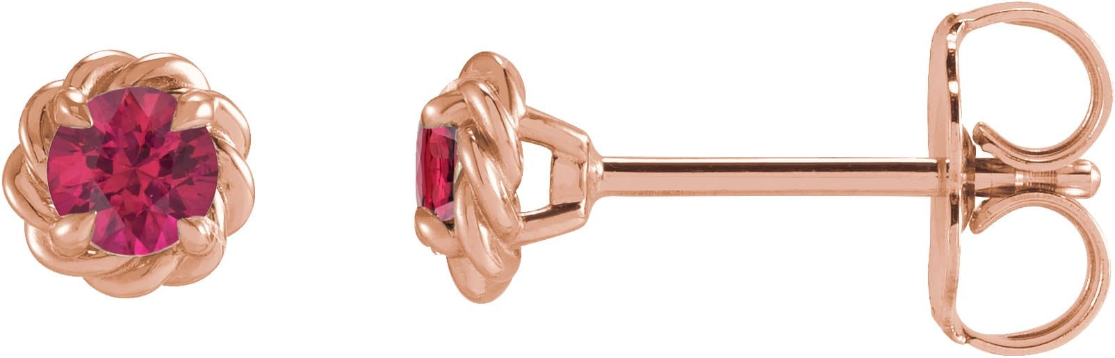 Sterling Silver 4 mm Lab-Grown Ruby Claw-Prong Rope Earrings
