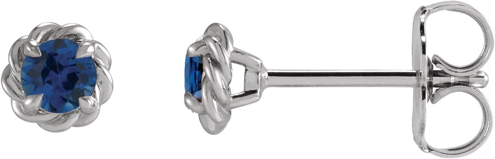 Sterling Silver 3 mm Lab-Grown Blue Sapphire Claw-Prong Rope Earrings