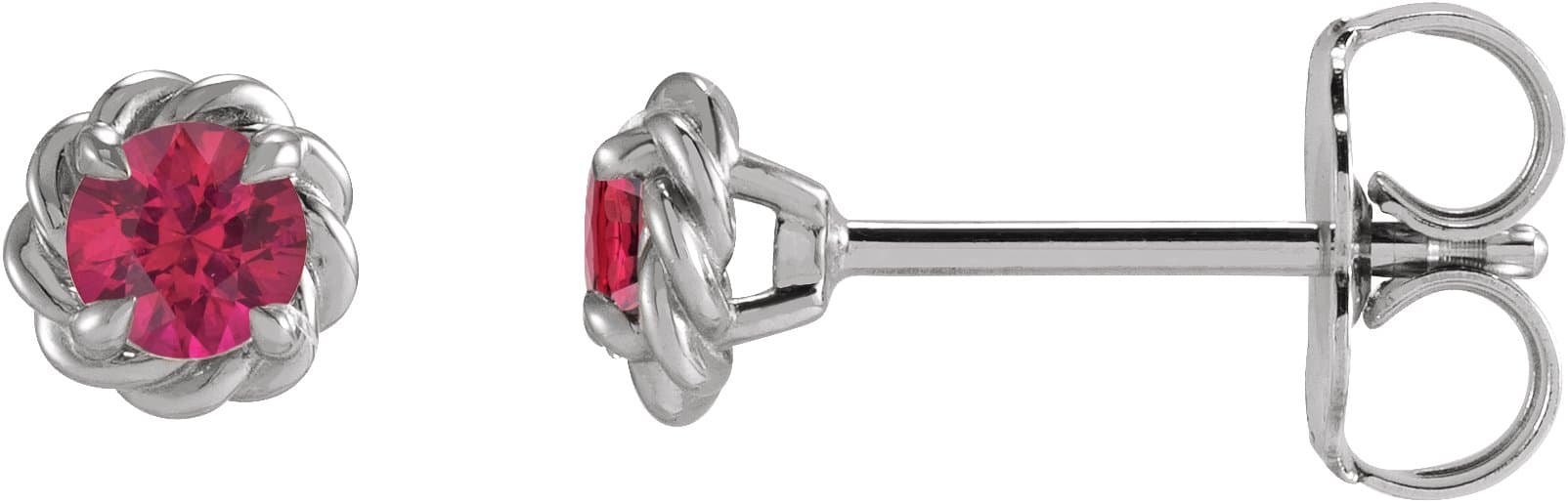 Sterling Silver 4 mm Lab-Grown Ruby Claw-Prong Rope Earrings