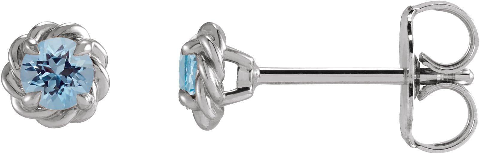 Sterling Silver 3 mm Natural Aquamarine Claw-Prong Rope Earrings