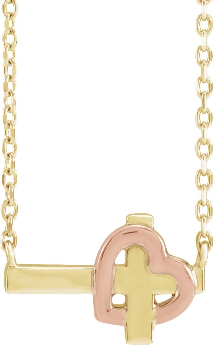 Sideways Cross & Heart Necklace or Center view 1