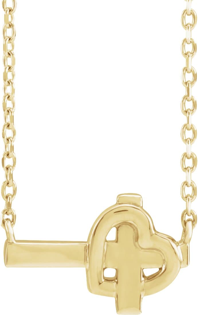 14K Yellow Sideways Cross & Heart 18 Necklace