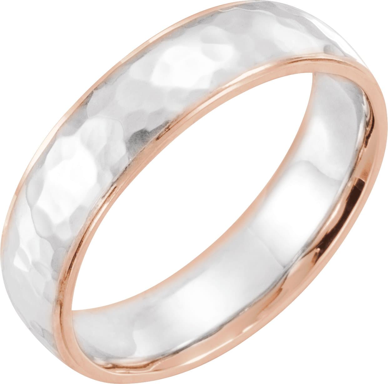 14K Rose/White/Rose 6 mm Stepped-Edge Comfort-Fit Half Round Band Size 10