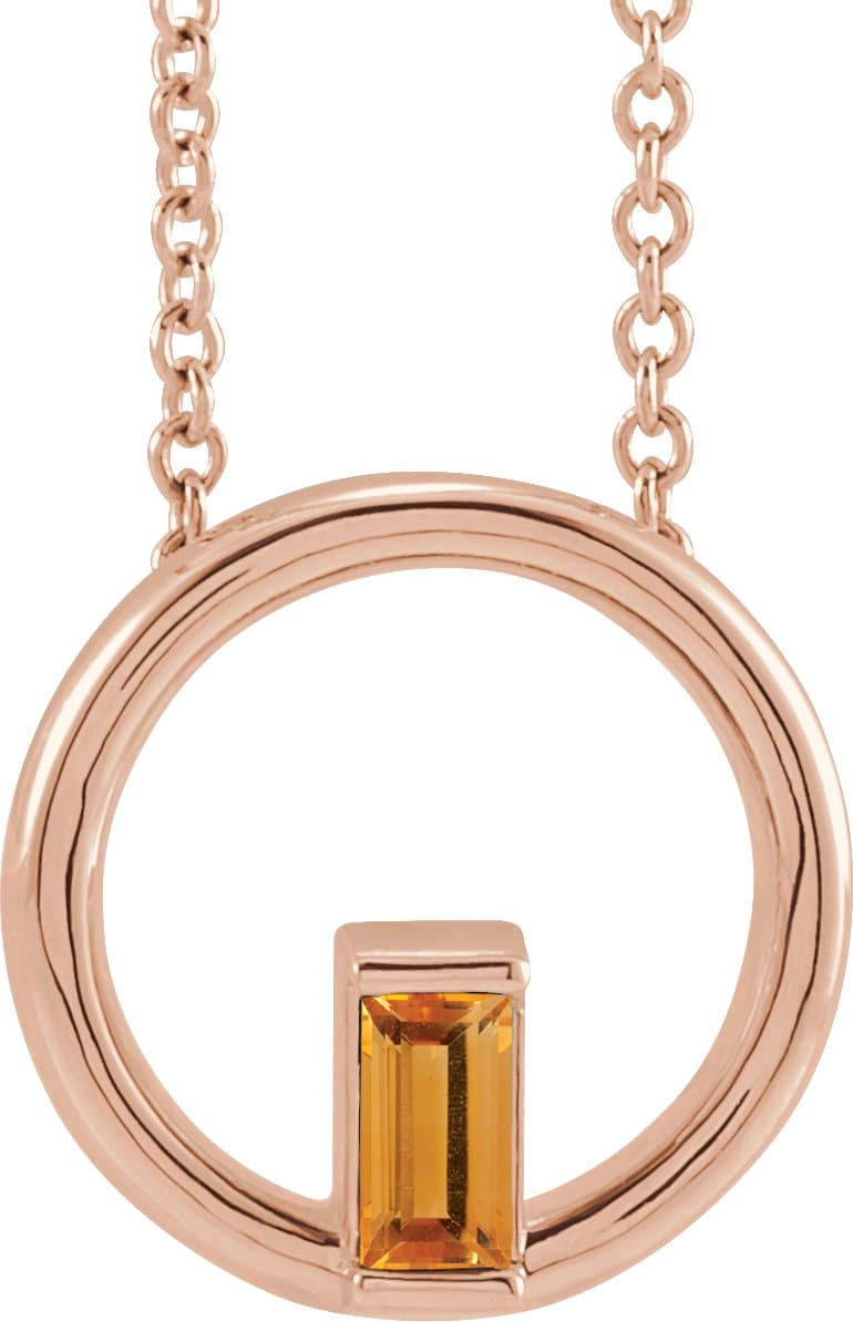14K Rose Natural Citrine Circle 16-18 Necklace