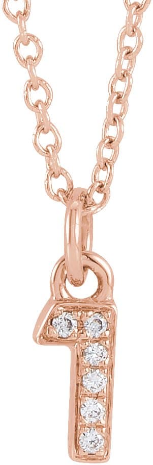 14K Rose Petite Pavé™ .02 CTW Natural Diamond Numeral 1 16-18 Necklace
