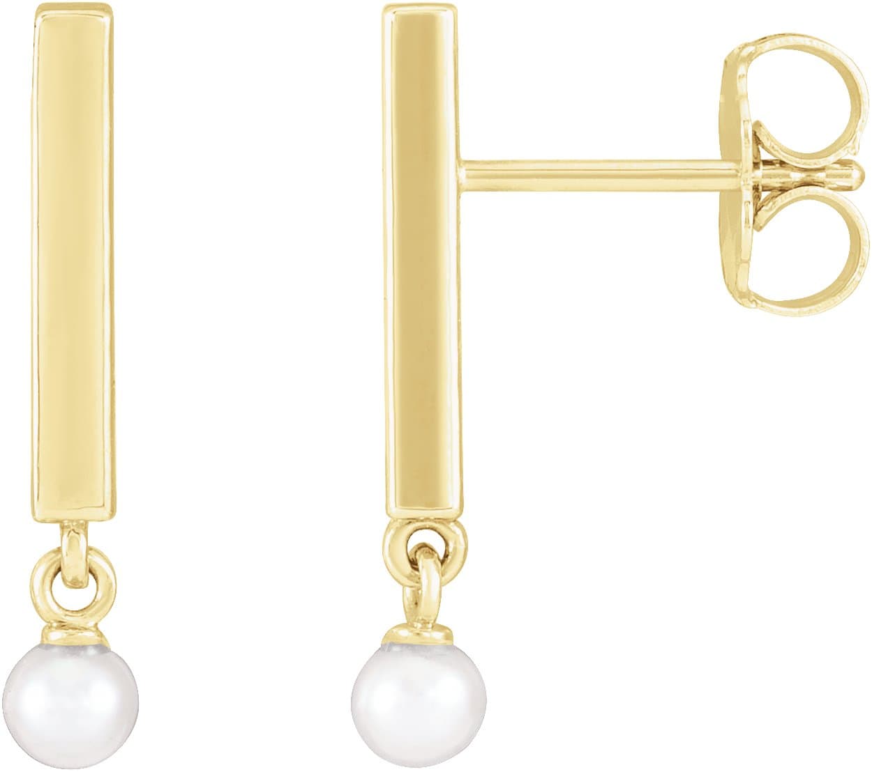 14K White Cultured White Seed Pearl Bar Earrings