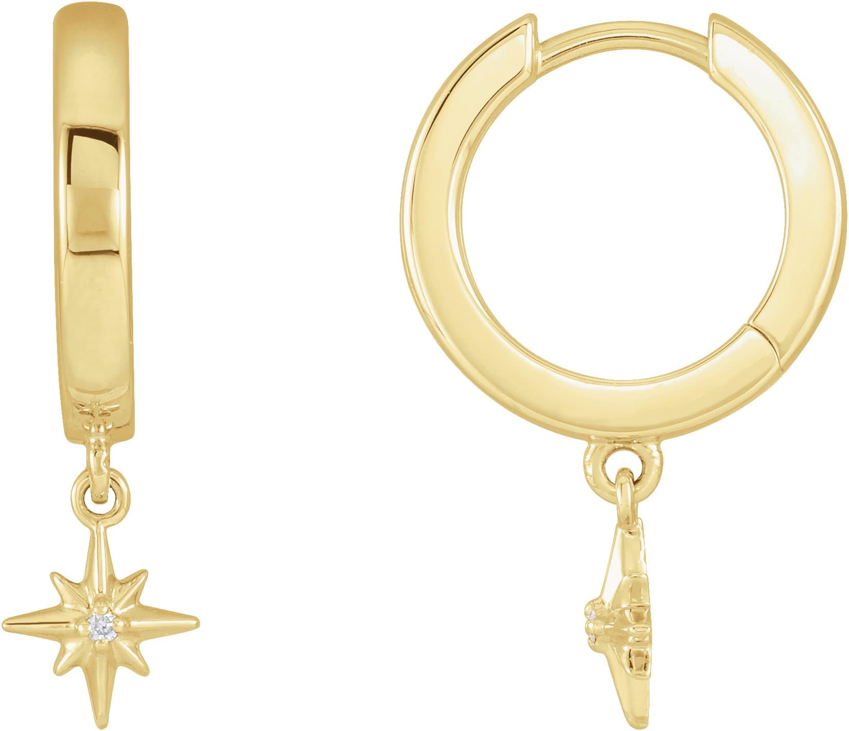 14K White .0075 CTW Natural Diamond Star Hinged Hoop Earrings
