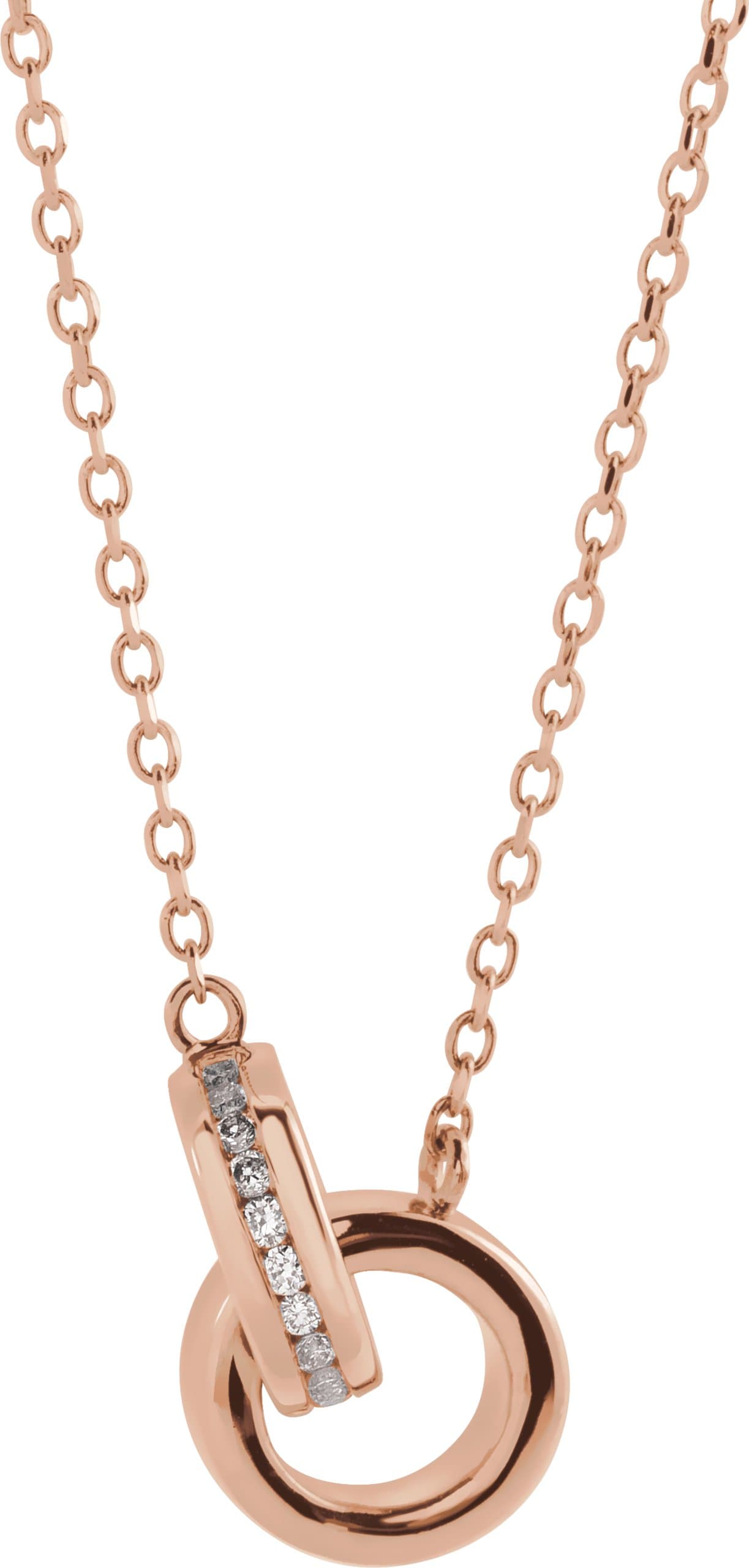 14K Rose .08 CTW Natural Diamond Interlocking Circle 18 Necklace