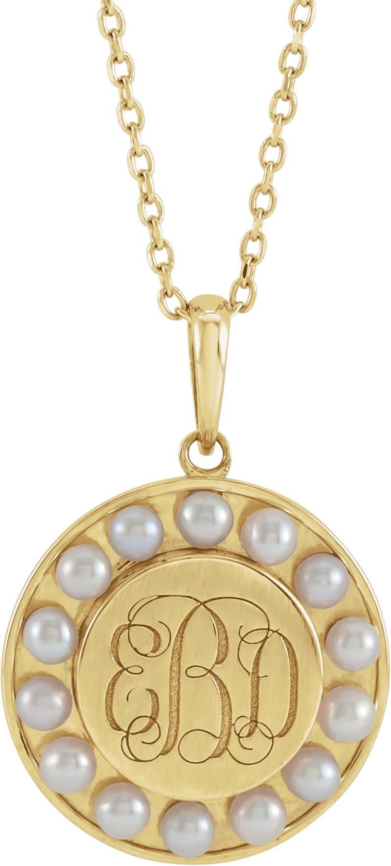 14K Yellow Cultured White Seed Pearl Engravable Halo-Style 16-18 Necklace