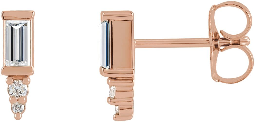 14K Rose Gold 1/6 CTW Natural Diamond Bar Earrings