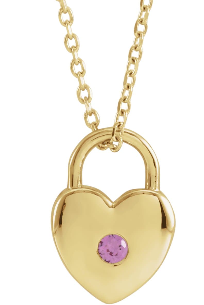 14K Rose Natural Pink Sapphire Heart Lock 18 Necklace