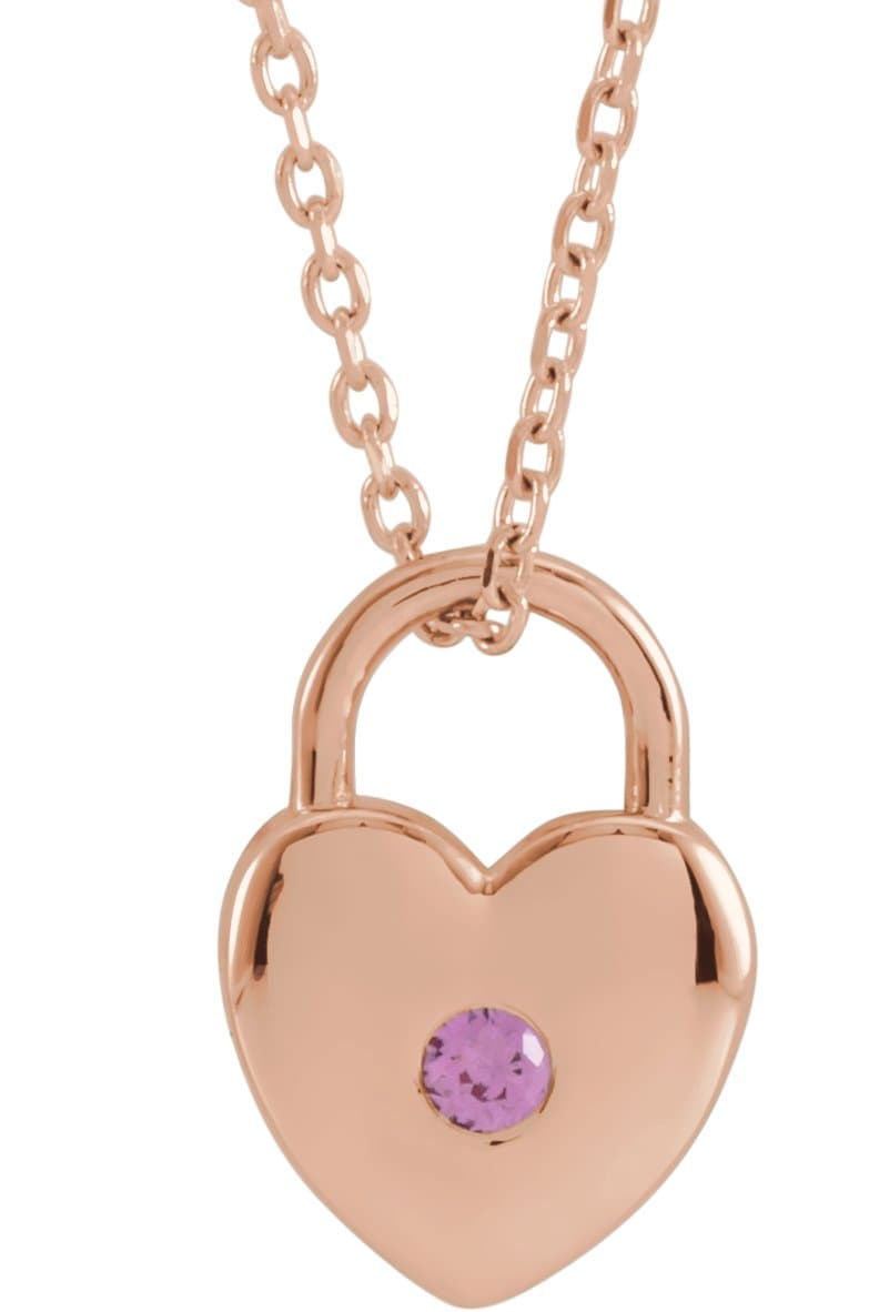 14K Rose Natural Pink Sapphire Heart Lock 18 Necklace