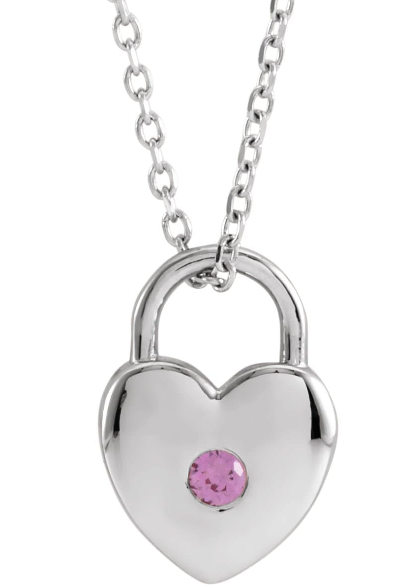 14K Rose Natural Pink Sapphire Heart Lock 18 Necklace