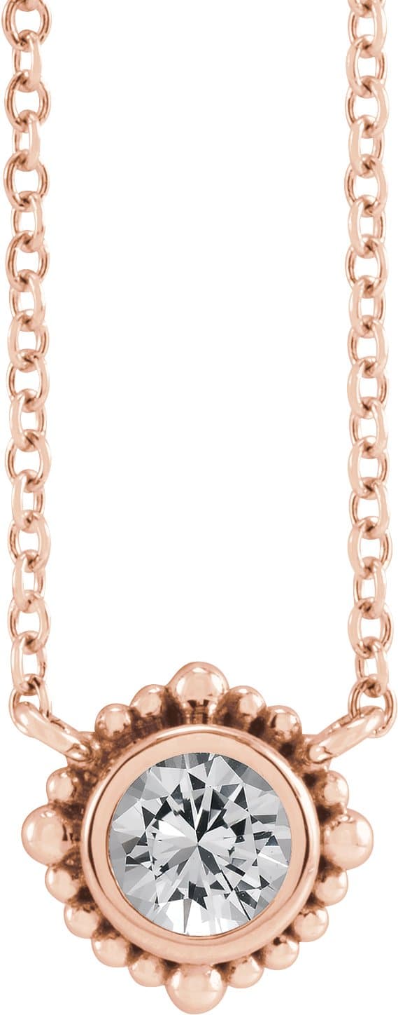14K Rose 3.5 mm White Sapphire Beaded Bezel-Set 18 Necklace