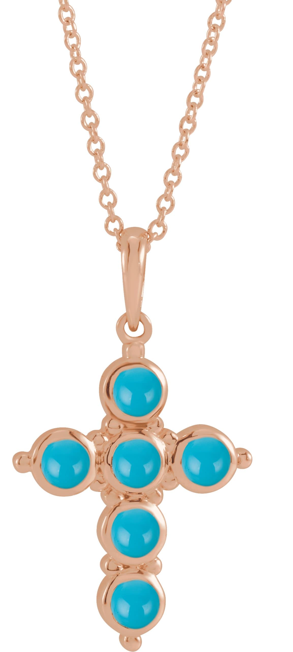 14K Rose Natural Turquoise Cross 16-18 Necklace