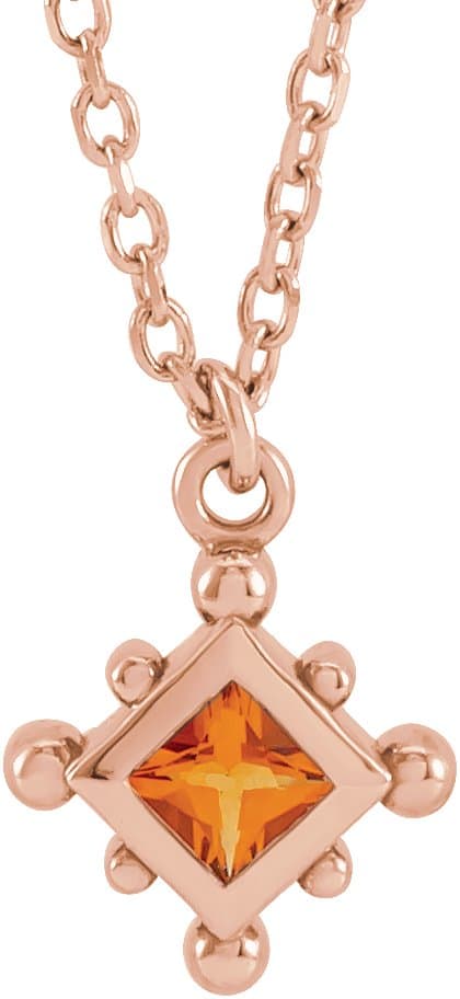 14K Rose Lab-Grown Alexandrite Bezel-Set Beaded 16-18 Necklace