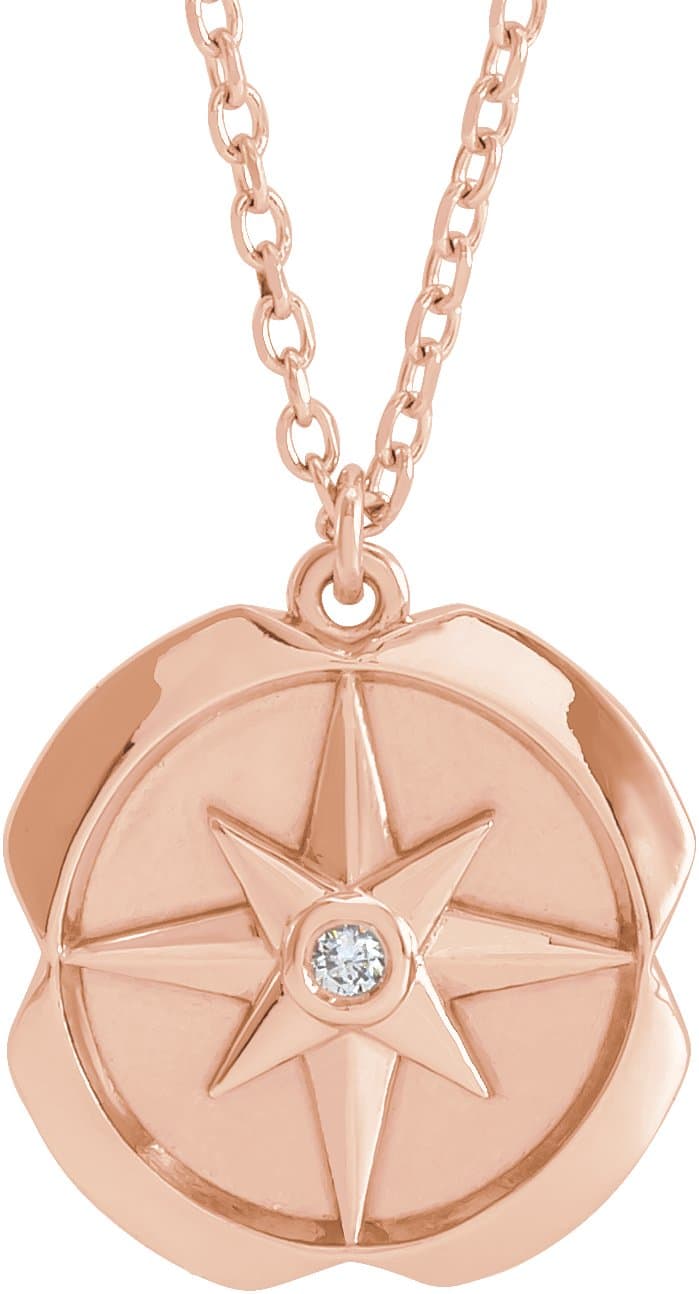14K Rose .01 CT Natural Diamond Star 16-18 Necklace
