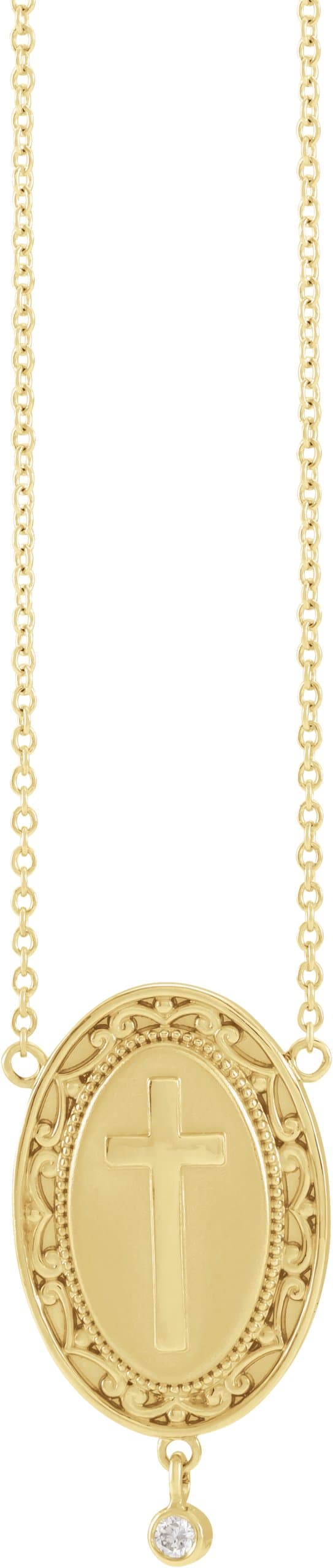 14K White .015 CT Natural Diamond Rosary Cross 18 Necklace