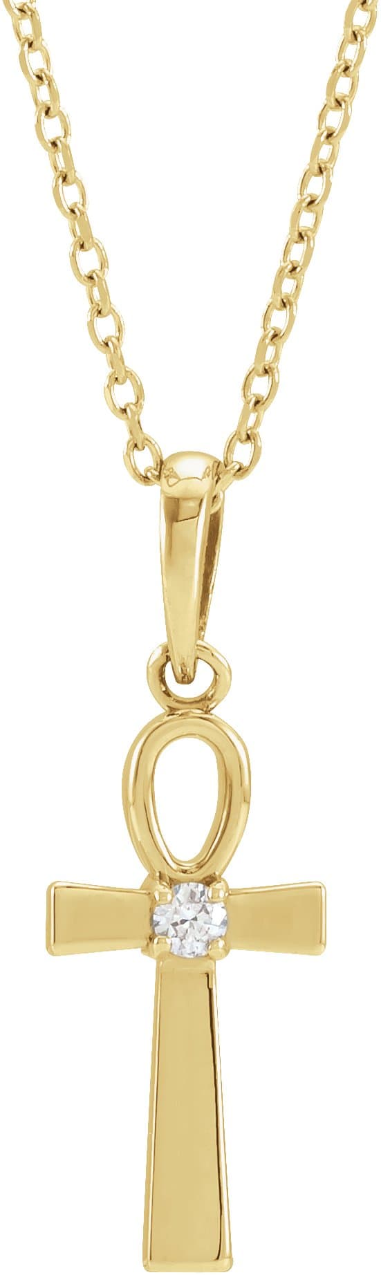 14K Rose .03 CT Natural Diamond Ankh Cross 16-18 Necklace