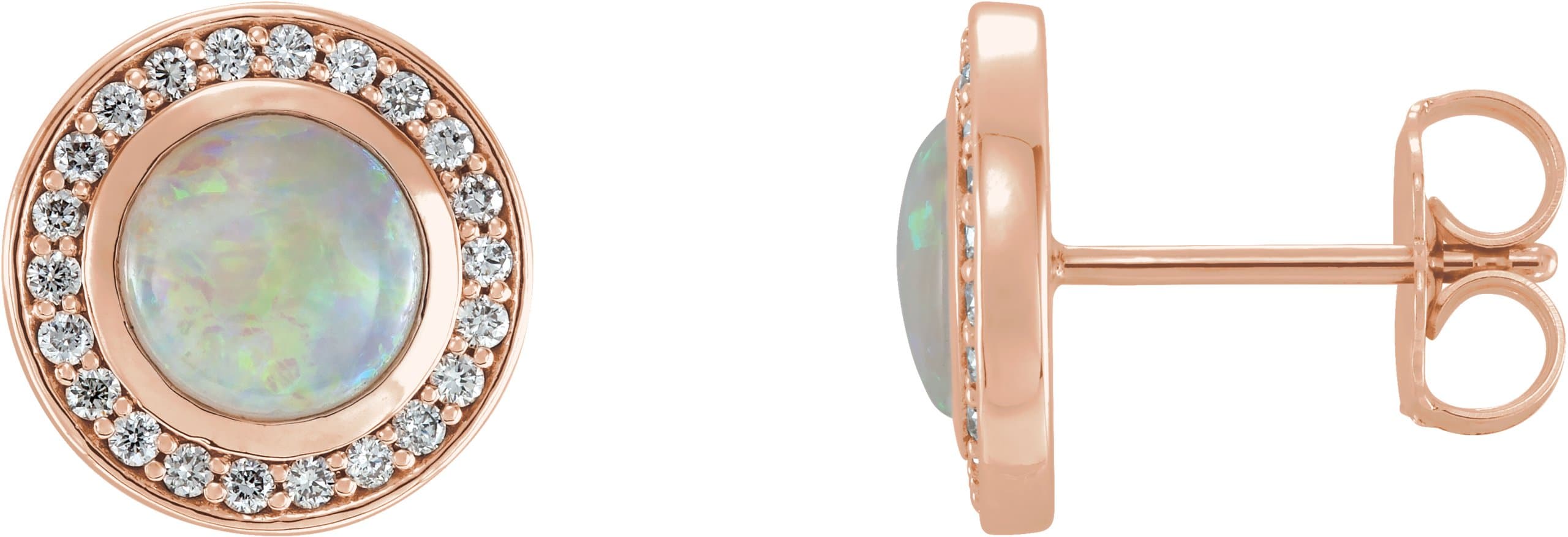 14K Rose 6 mm Natural Opal & 1/5 CTW Natural Diamond Halo-Style Earrings