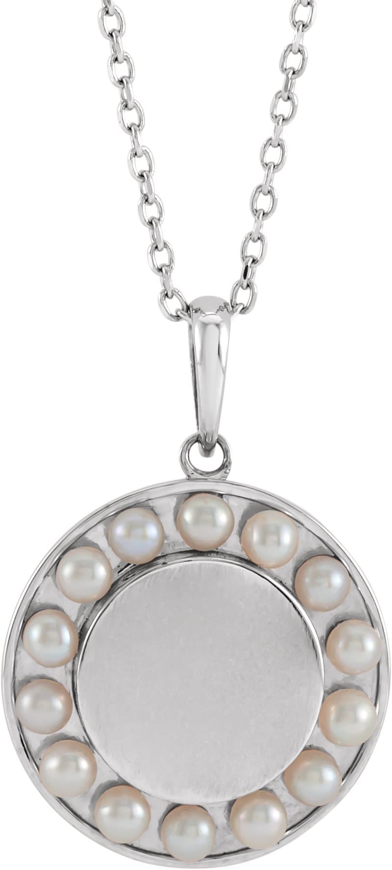 14K Yellow Cultured White Seed Pearl Engravable Halo-Style 16-18 Necklace