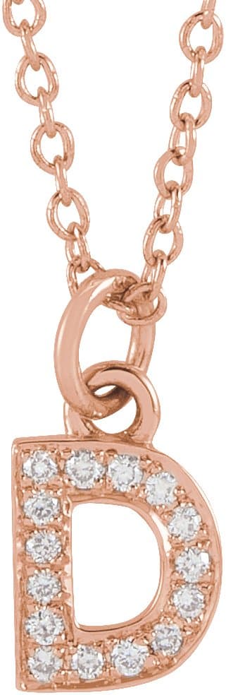 14K Rose .03 CTW Natural Diamond Petite Initial I 16-18" Necklace