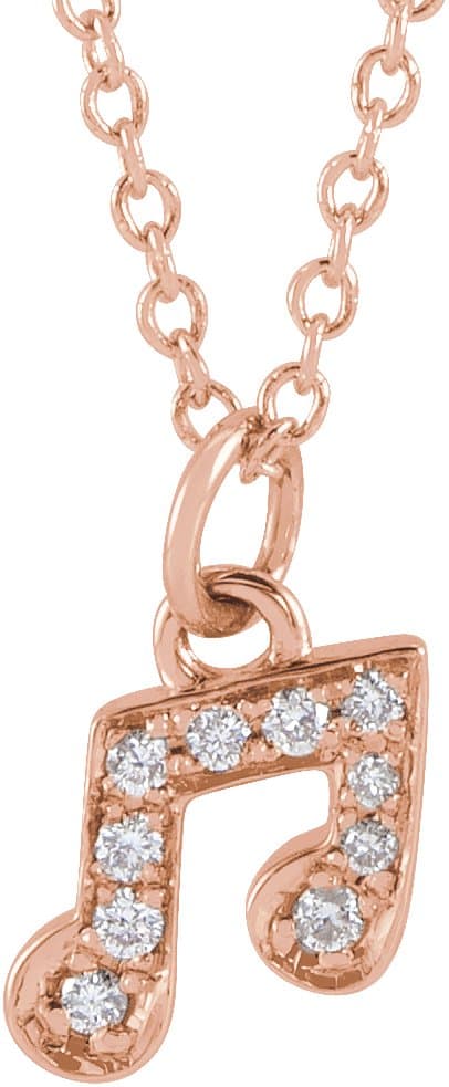 14K Rose .05 CTW Natural Diamond Petite Music Note 16-18 Necklace