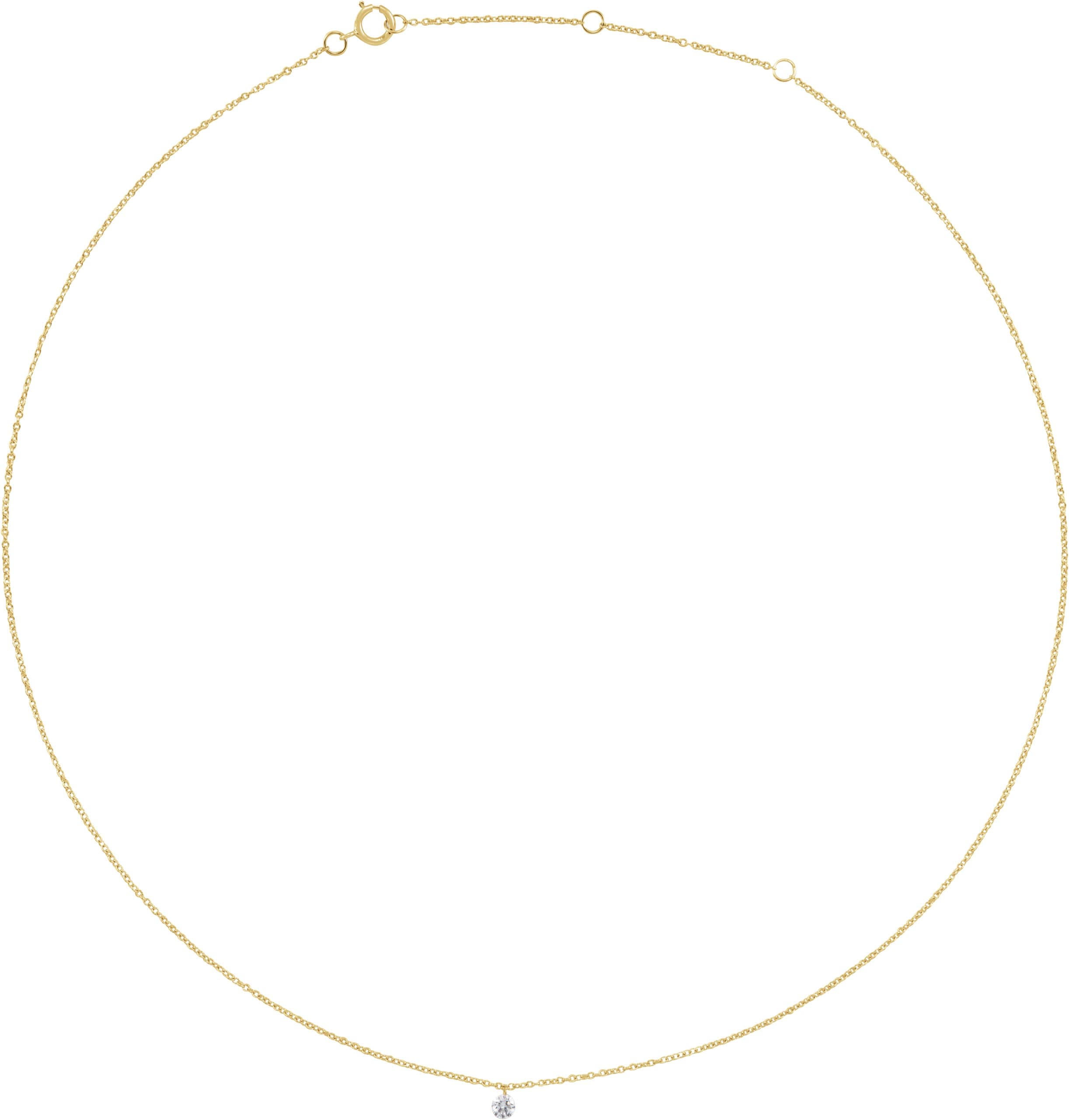 14K White 1/6 CT Drilled Natural Diamond Solitaire 16-18 Necklace