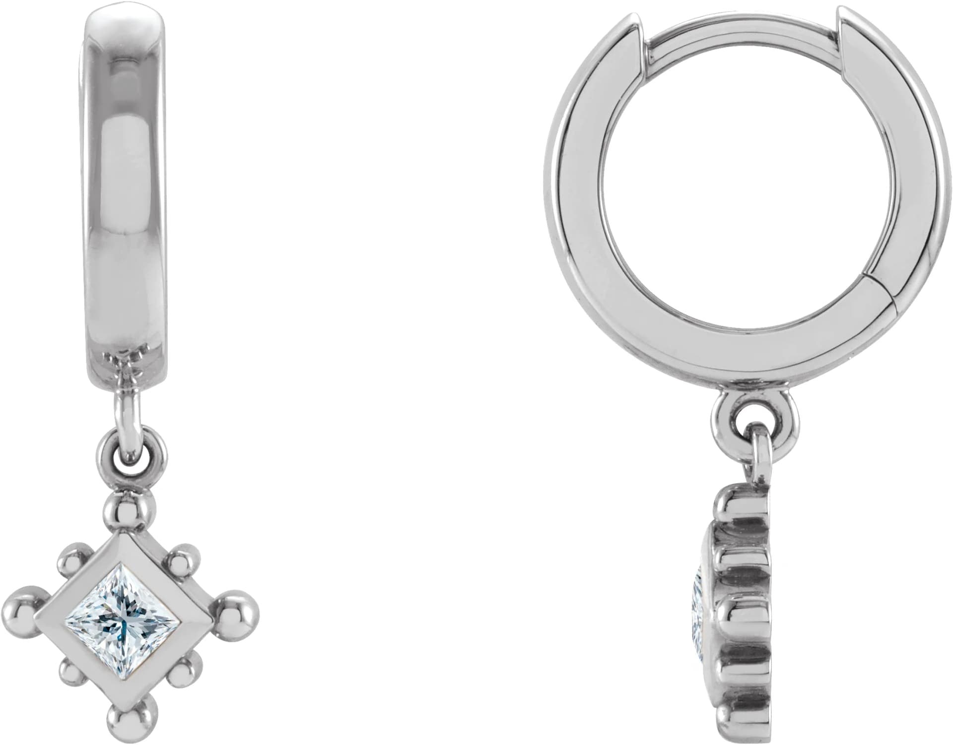 Sterling Silver 1/5 CT Natural Diamond Beaded Bezel-Set Hoop Earrings