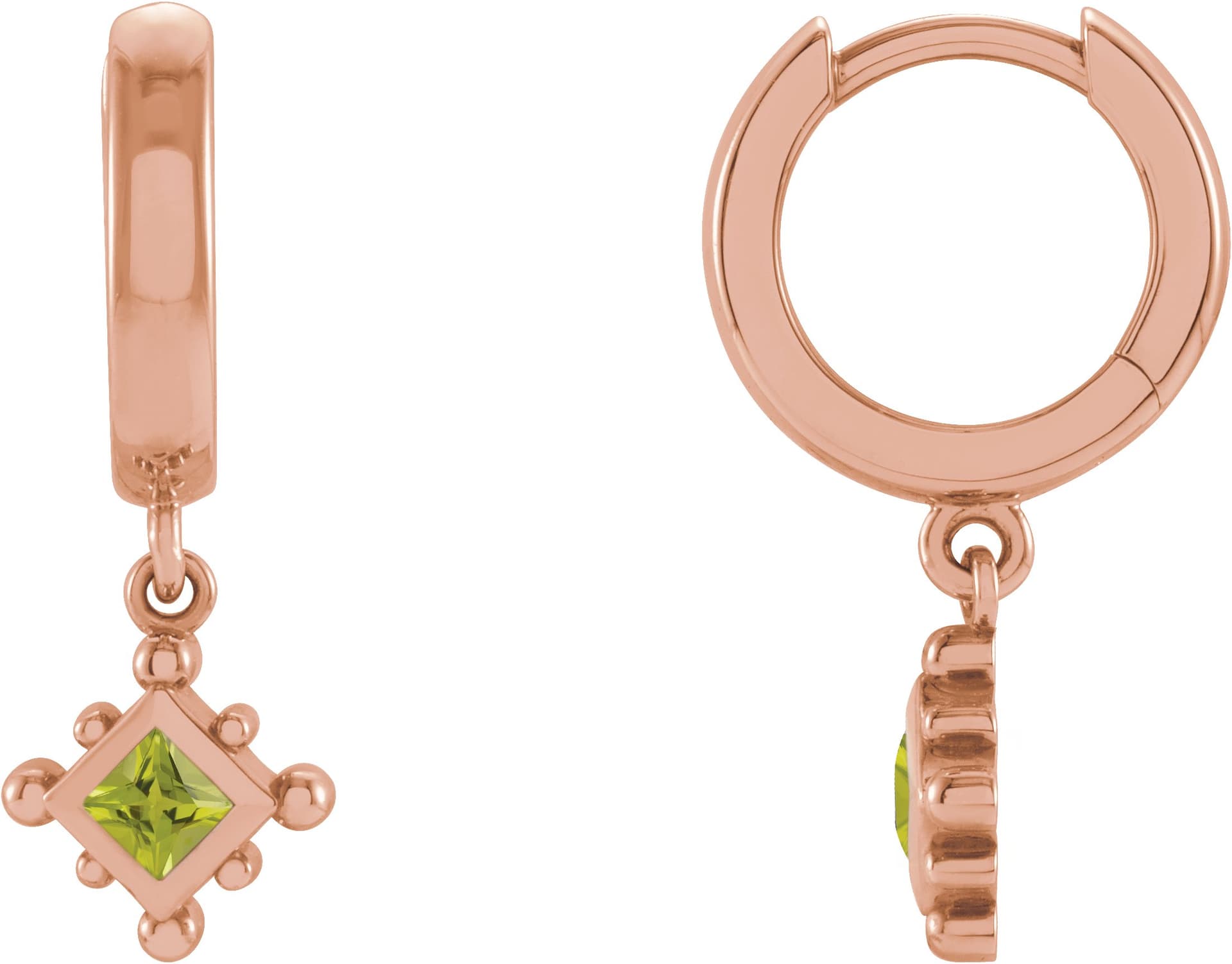 14K Rose 1/5 CT Natural Diamond Beaded Bezel-Set Hoop Earrings
