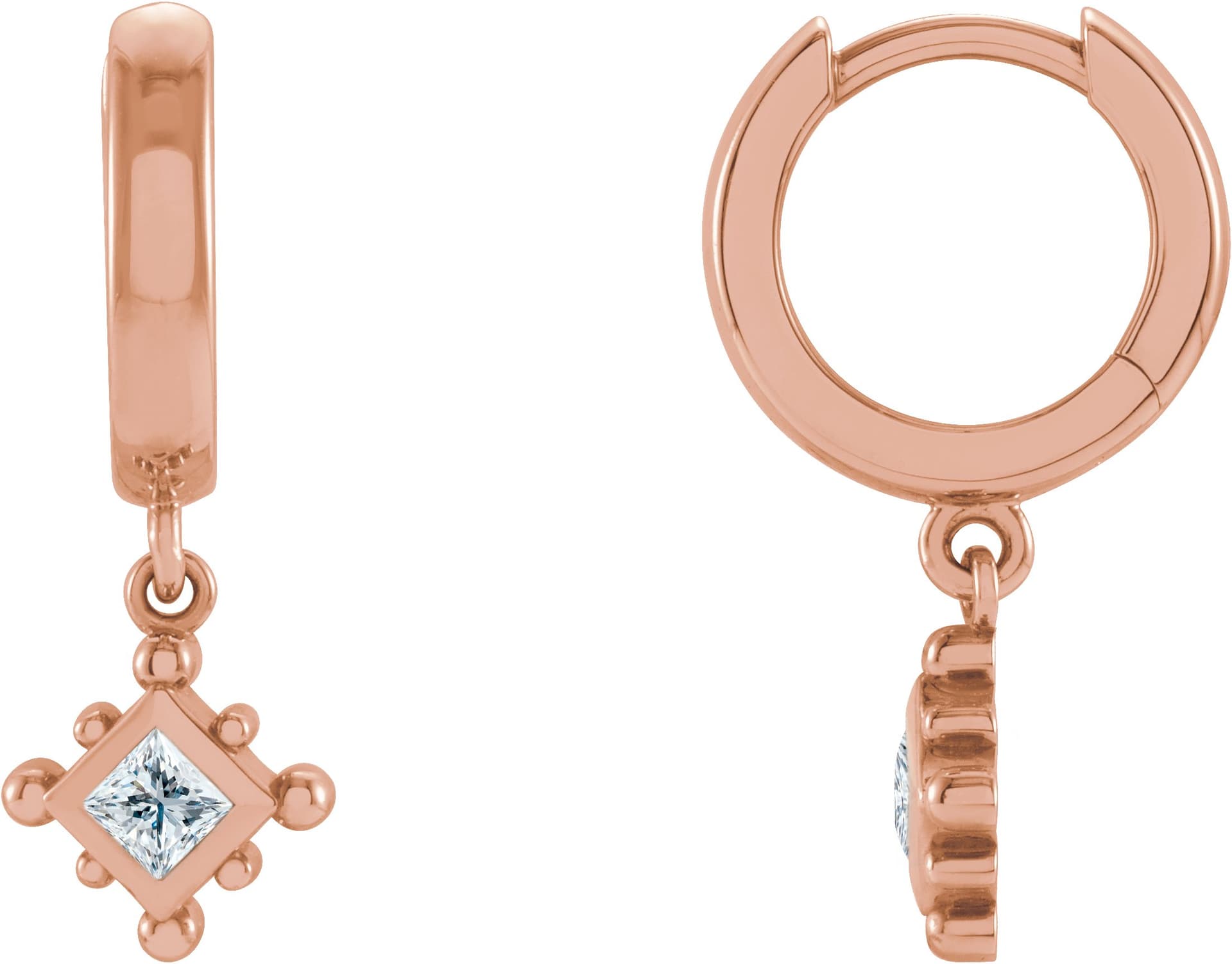 14K Rose Gold 1/5 CT Natural Diamond Beaded Bezel-Set Hoop Earrings