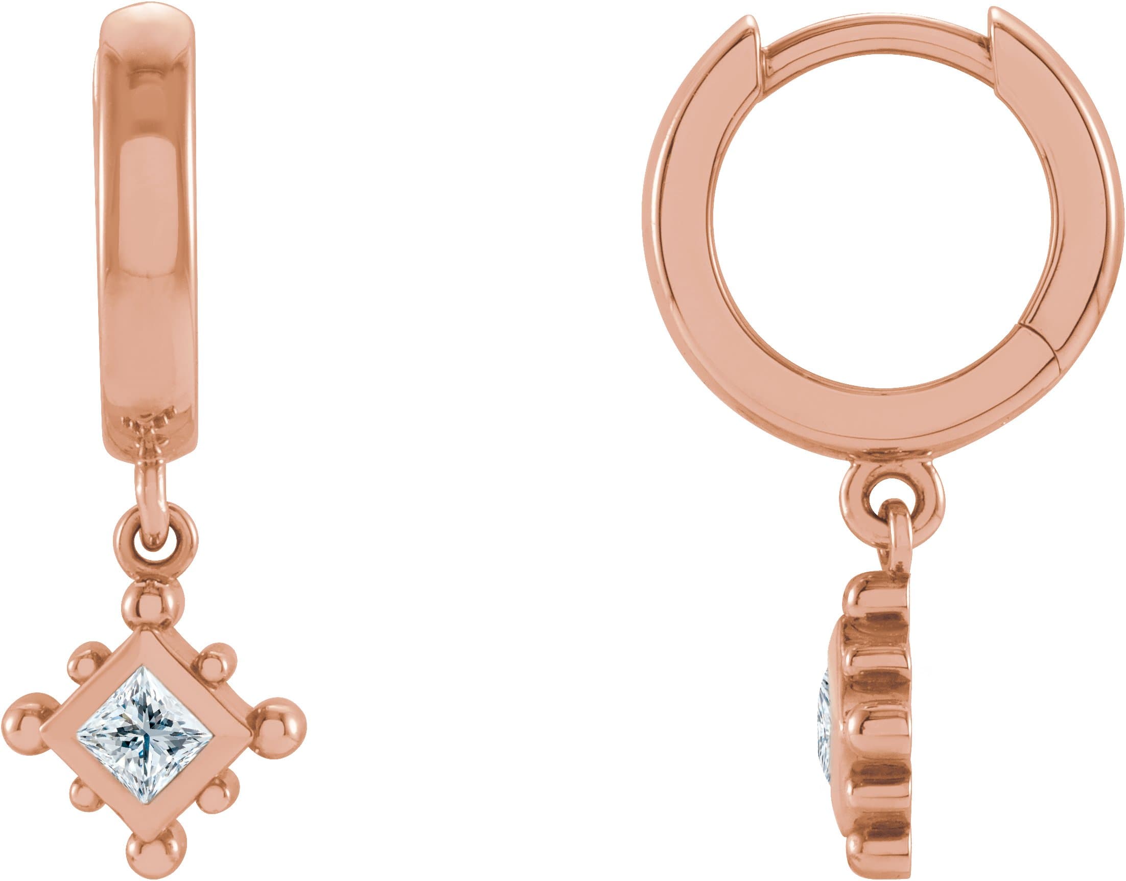 14K Rose Gold 1/5 CT Natural Diamond Beaded Bezel-Set Hoop Earrings