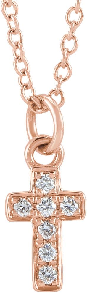 14K Rose .04 CTW Natural Diamond Youth Cross 15 Necklace