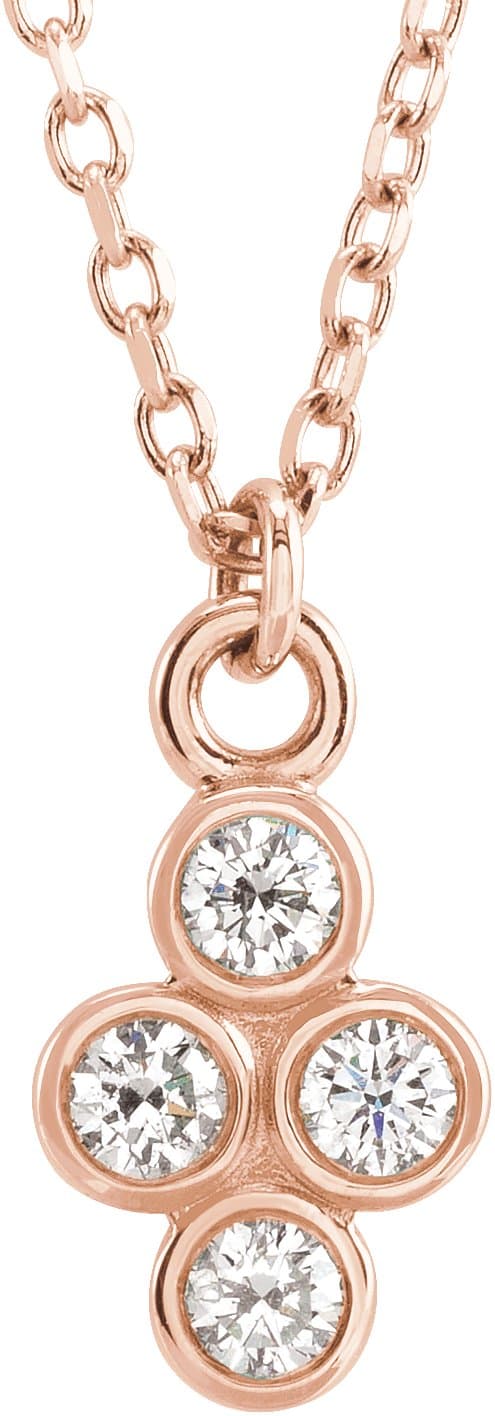 14K Rose 1/8 CTW Natural Diamond Cluster 16-18 Necklace
