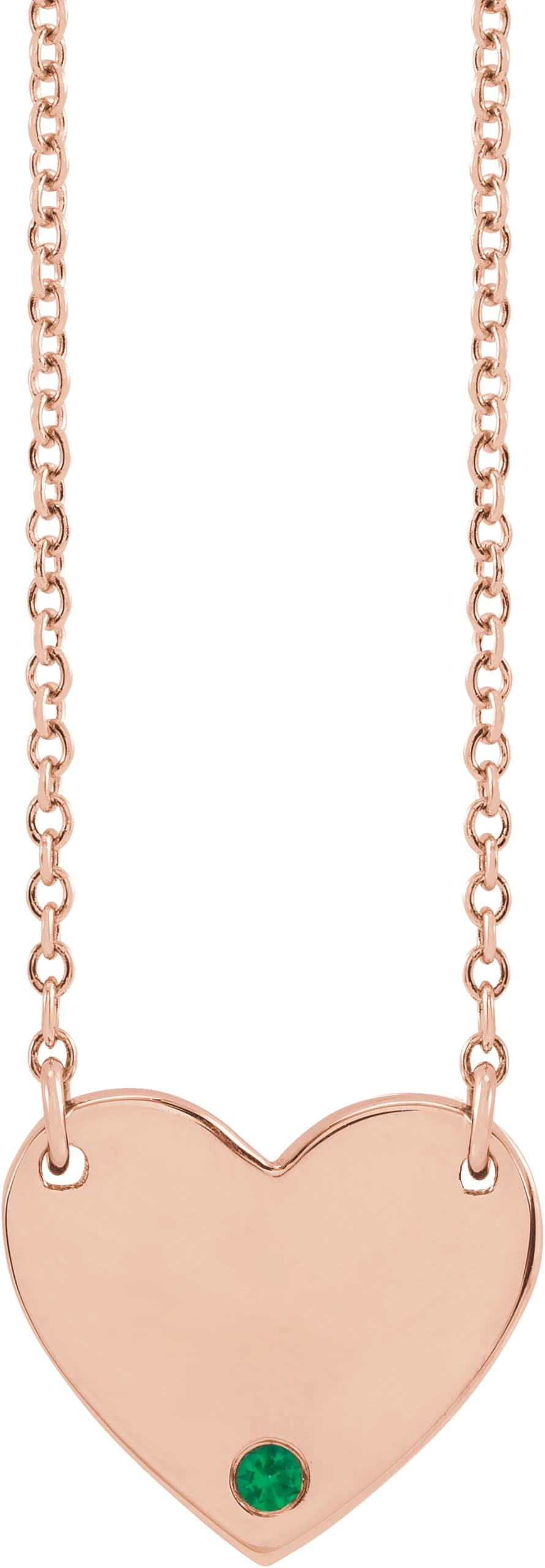 14K Rose Lab-Grown Emerald Engravable Heart 18 Necklace