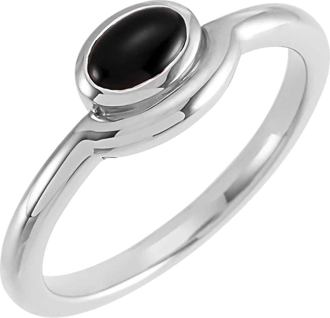14K Rose Natural Black Onyx Bezel-Set Cabochon Ring