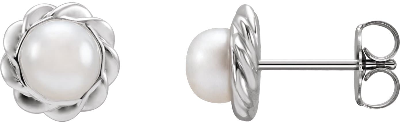 14K Rose Cultured White Freshwater Pearl Rope Earrings