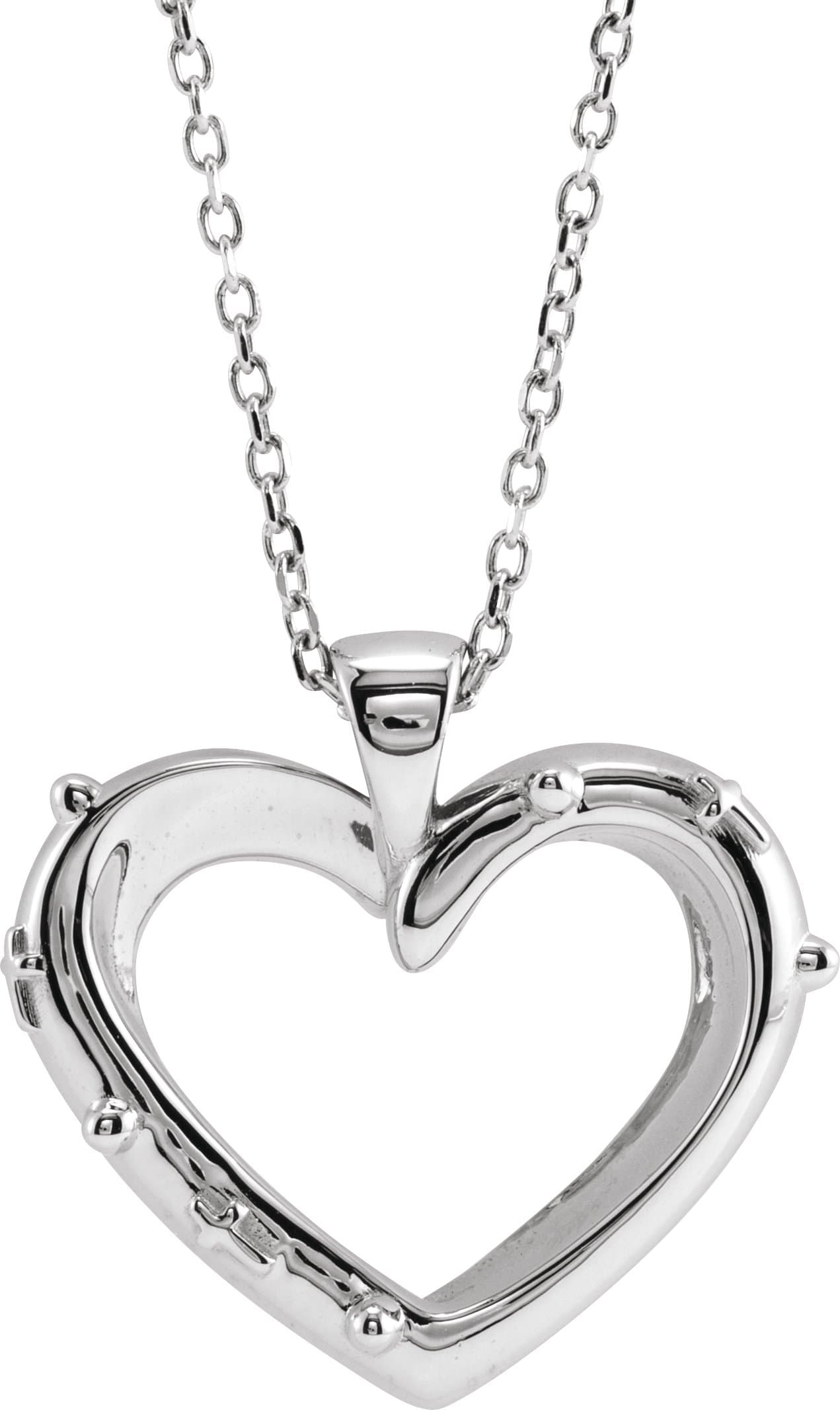 14K White Rosary Heart 16-18 Necklace