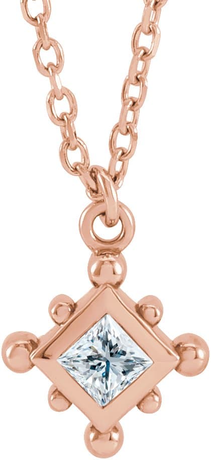 14K Rose Gold 1/10 CT Natural Diamond Bezel-Set Beaded 16-18" Necklace 