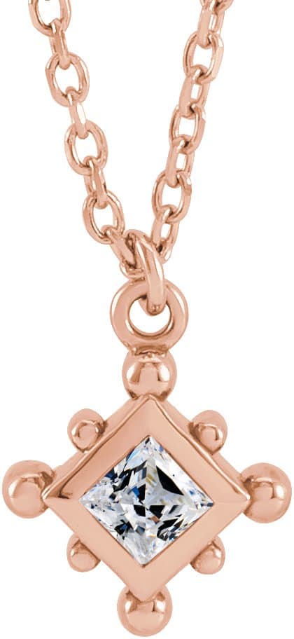 14K Rose Gold 1/10 CT Natural Diamond Bezel-Set Beaded 16-18" Necklace 