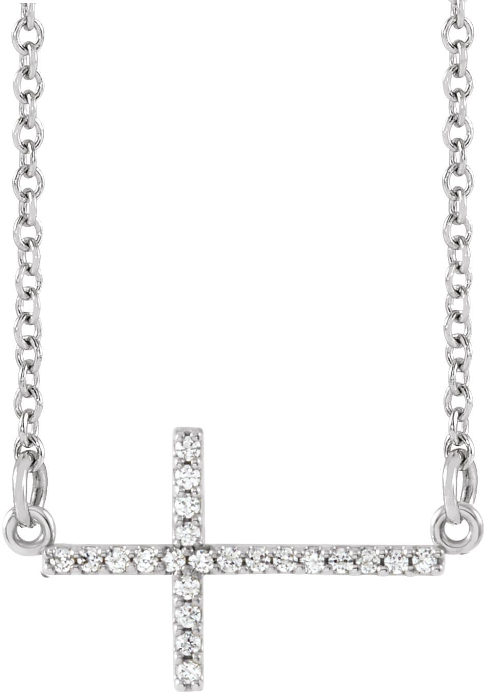 14K Rose .07 CTW Natural Diamond Sideways Cross 16-18 Necklace
