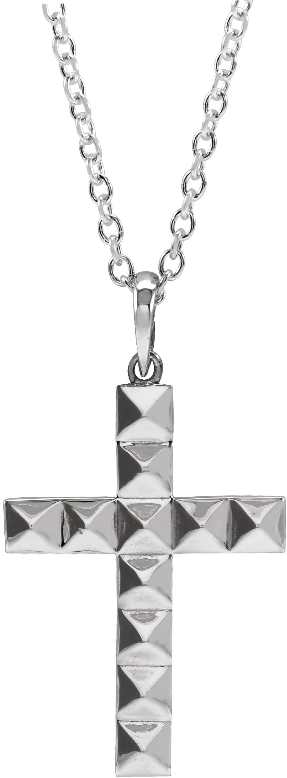 14K White Pyramid Cross 20 Necklace