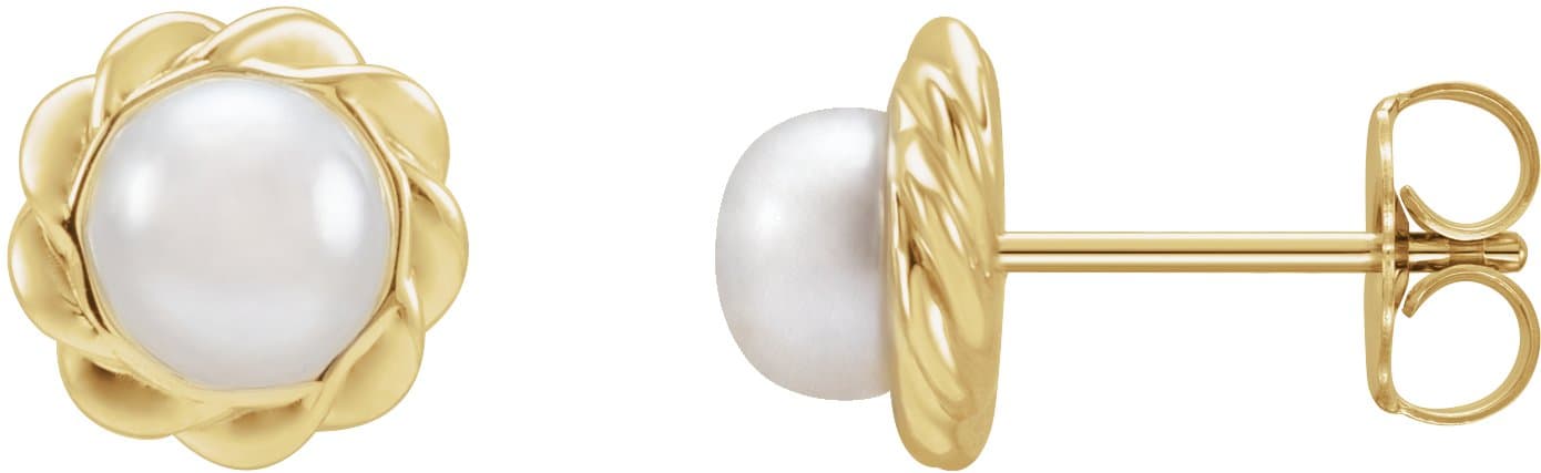 14K Rose Cultured White Freshwater Pearl Rope Earrings