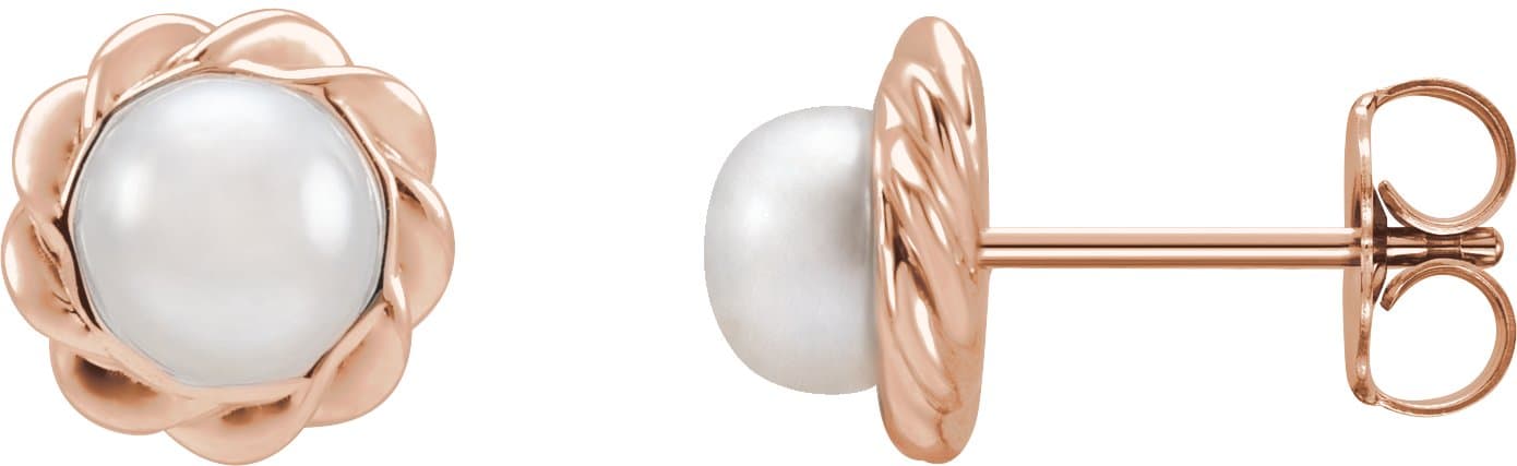 14K Rose Cultured White Freshwater Pearl Rope Earrings